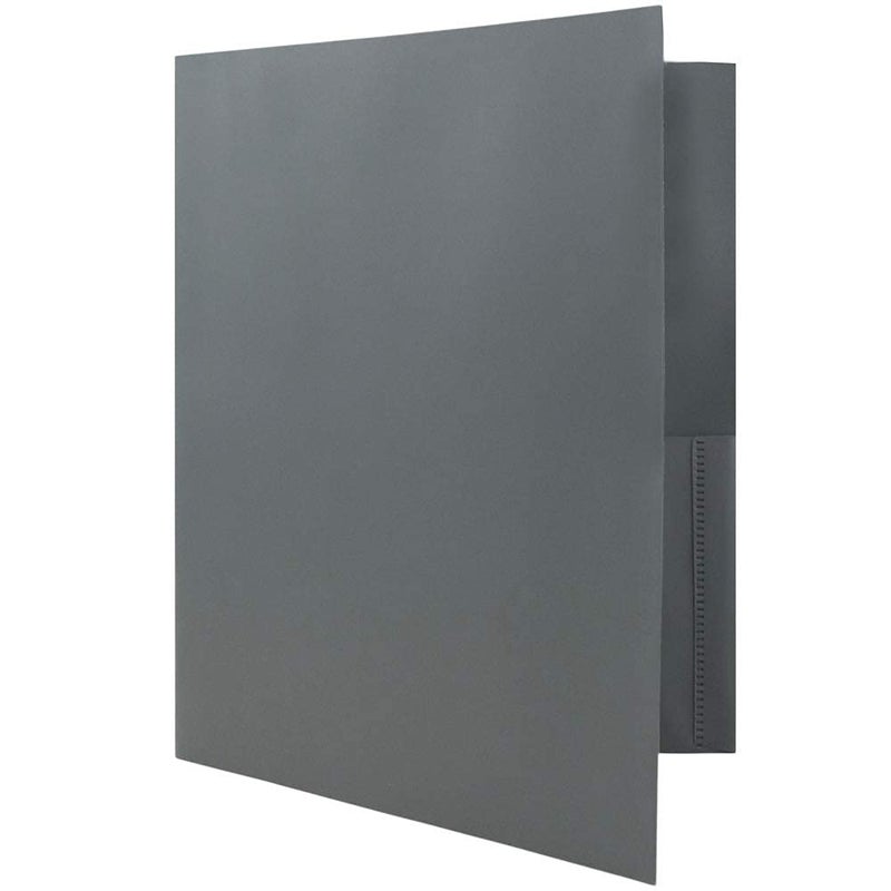 JAM PAPER Plastic Color POP Folders - 2 Pocket Durable Folders with Metal Prongs Fastener Clasps - Grey - 6/Pack - Image 4